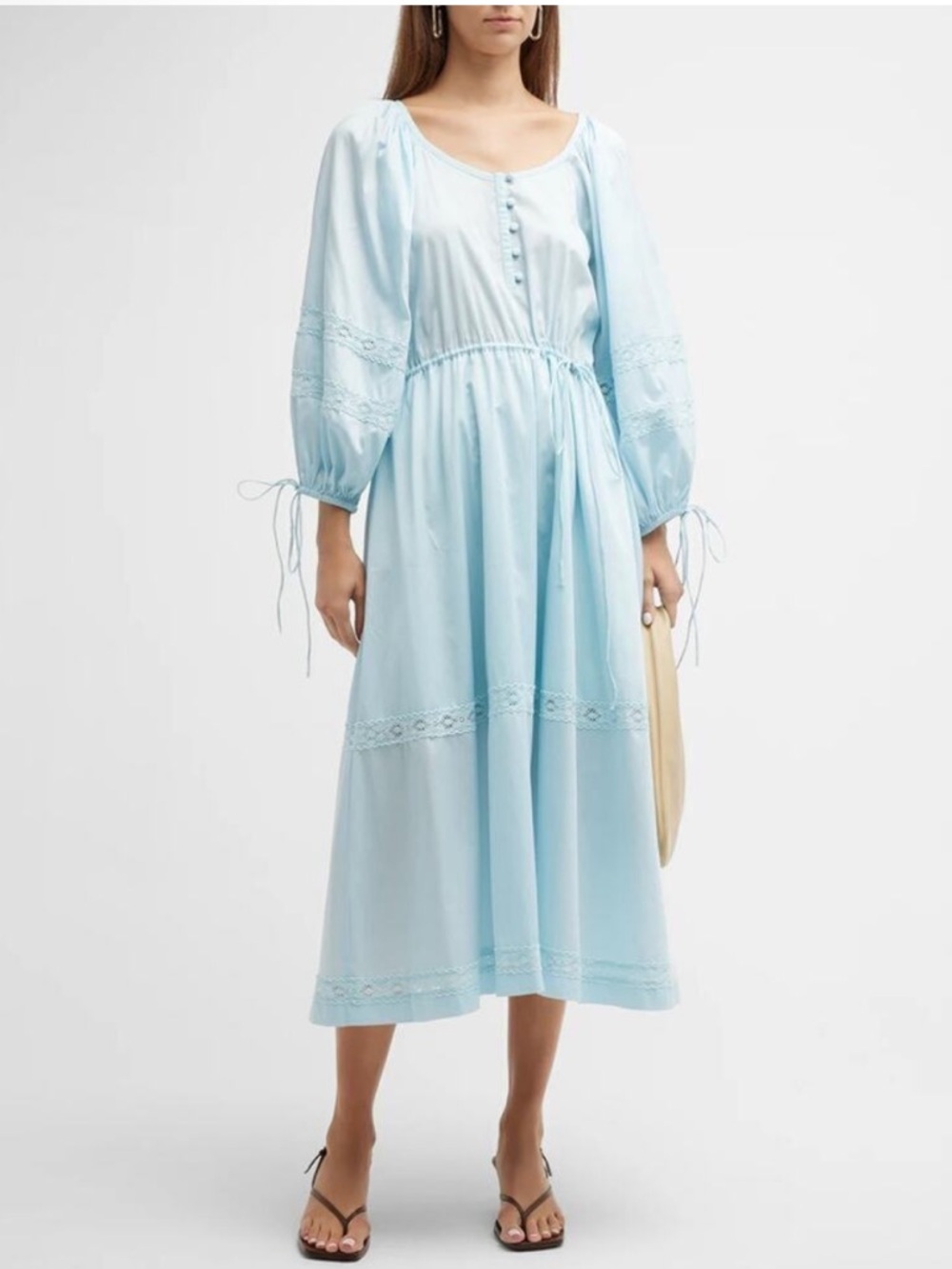 Harsman Los Angeles Belle Light Blue Midi Peasant Cottagecore Midi Dress NWT 304 - Picture 6 of 6